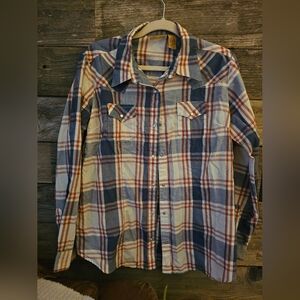 Women's Blue and Dark Red Plaid Shirt
